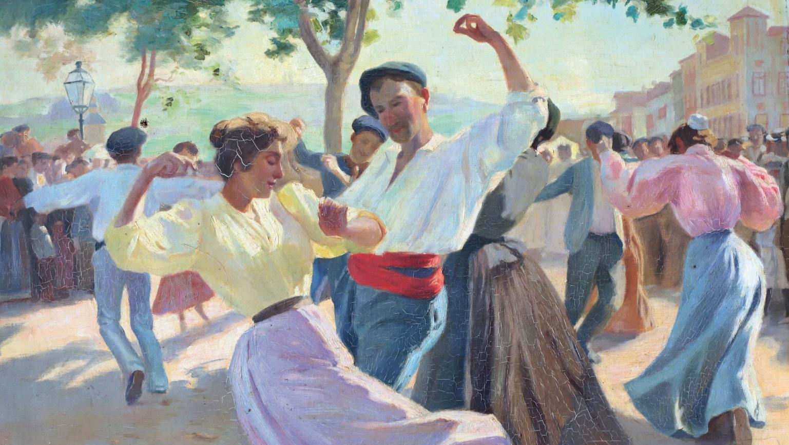 Pedro Ribera (1867-1949), Fandango à Saint-Jean-de-Luz, huile sur toile, 41 x 55 cm.... Beau fixe sur les arts basques 