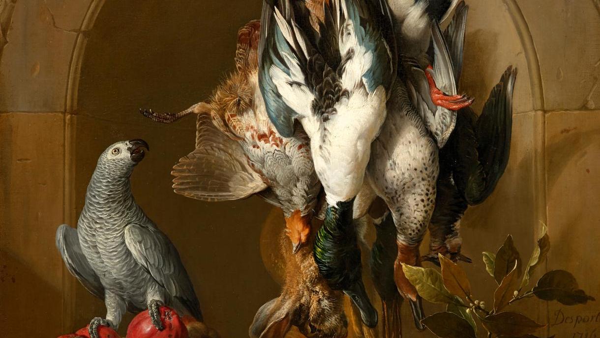 Alexandre-François Desportes (1661-1743), Nature morte au trophée de gibier, fruits... Desportes et les plaisirs terrestres