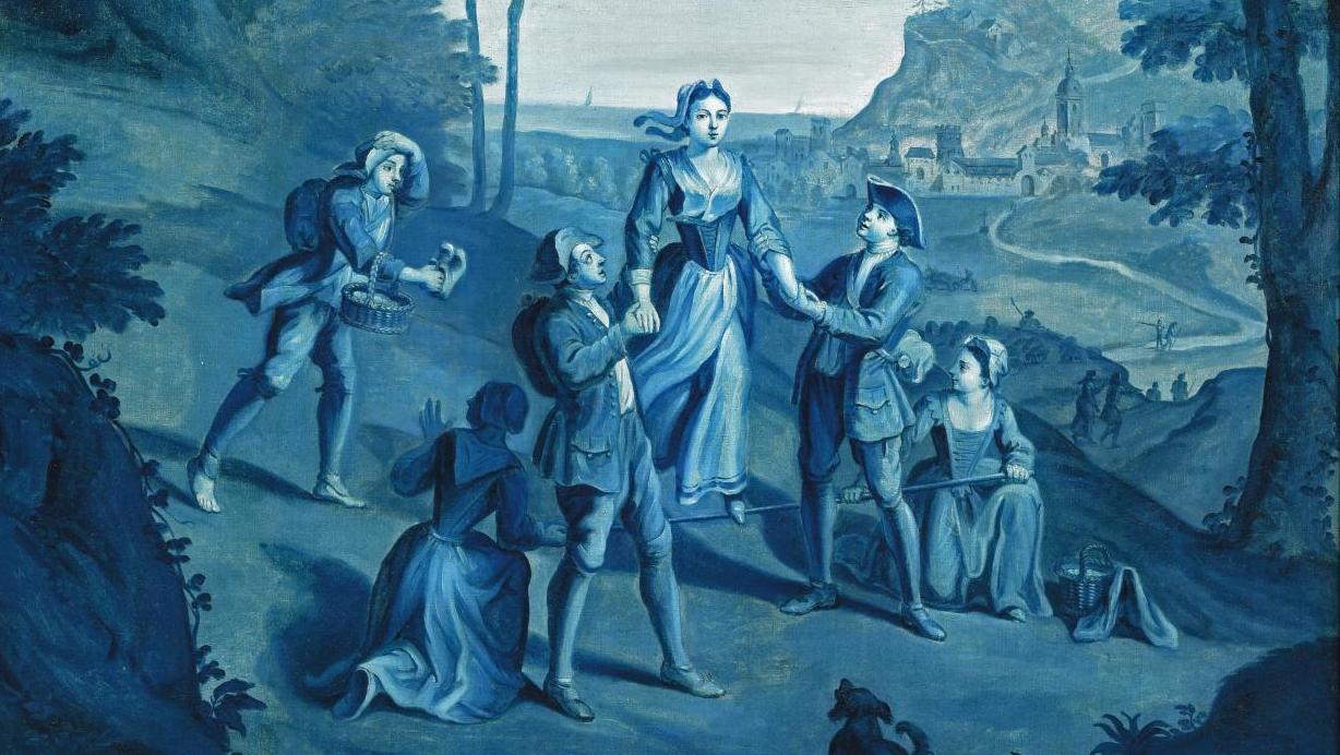 Michel-Hubert Descours (1707-1775). Ensemble de cinq panneaux décoratifs peints en... Décoration du salon de Michel-Hubert Descour