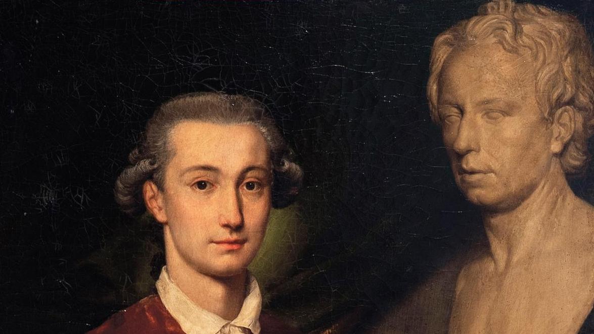 Attribué à Domenico Duprà (1689-1770), Portrait d’un jeune artiste dessinant devant... Sous le regard de Winckelmann
