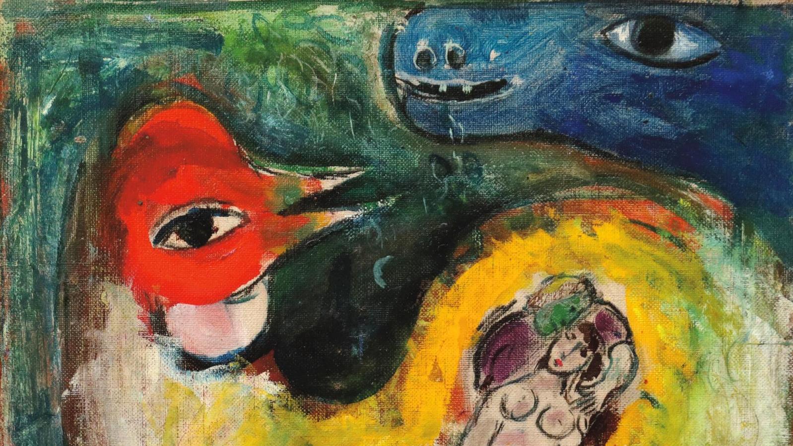 Marc Chagall (1887-1985), Coq aux amoureux, étude, 1947-1950, huile sur toile, 32,8 x 40,2 cm.... Chagall, Denis, Bernard…  des maîtres du XXe siècle