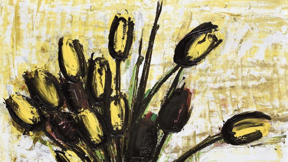 Bernard Buffet (1928-1999), Tulipes, 1958, huile sur toile, signée et datée en bas... Un bouquet printanier offert par Buffet