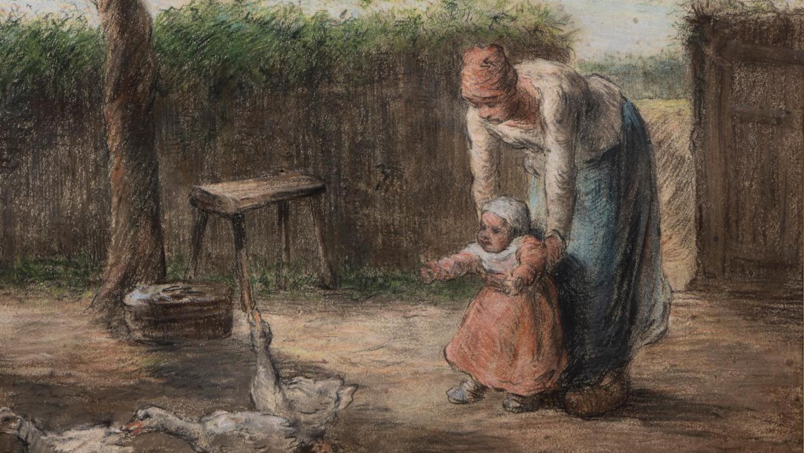 Jean-François Millet (1814-1875), The First Steps, pastel on paper, signed 40 x 46.7... Millet: The First Steps of an Accomplished Artist