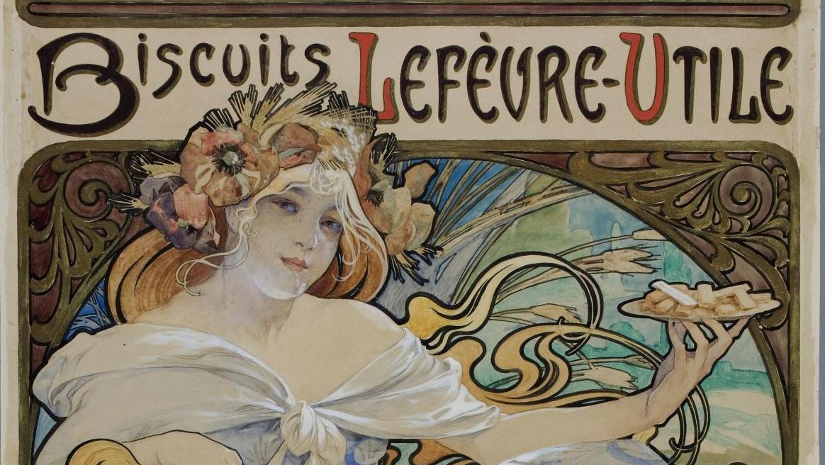 Alfons Mucha (1860-1939), Esquisse pour le calendrier de l’année 1897, 1896, aquarelle... LU, le goût de l’innovation à Nantes
