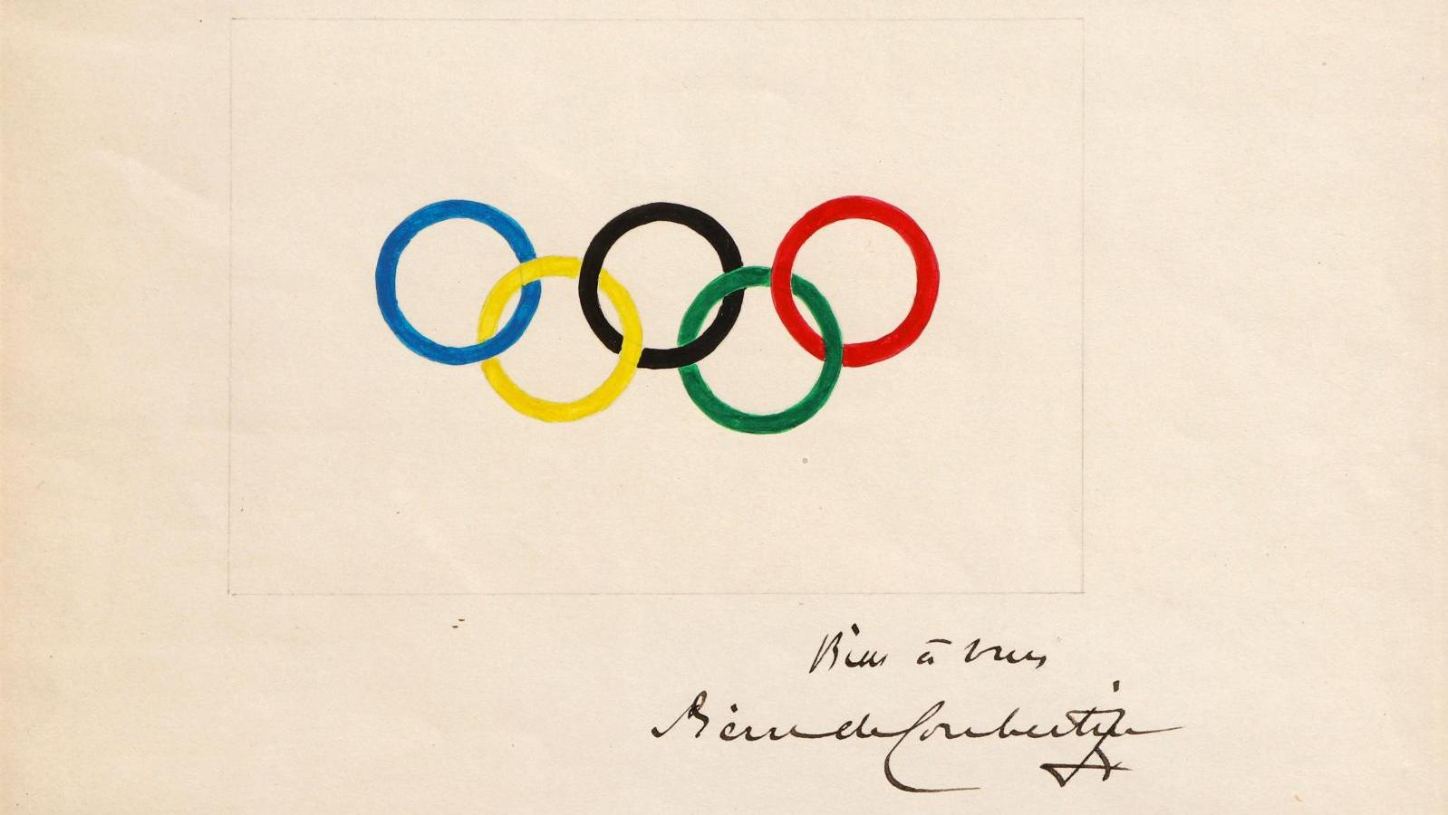 Pierre de Coubertin (1863-1937), dessin original à la mine de plomb et gouache sur... Coubertin : l’olympisme et ses valeurs universelles