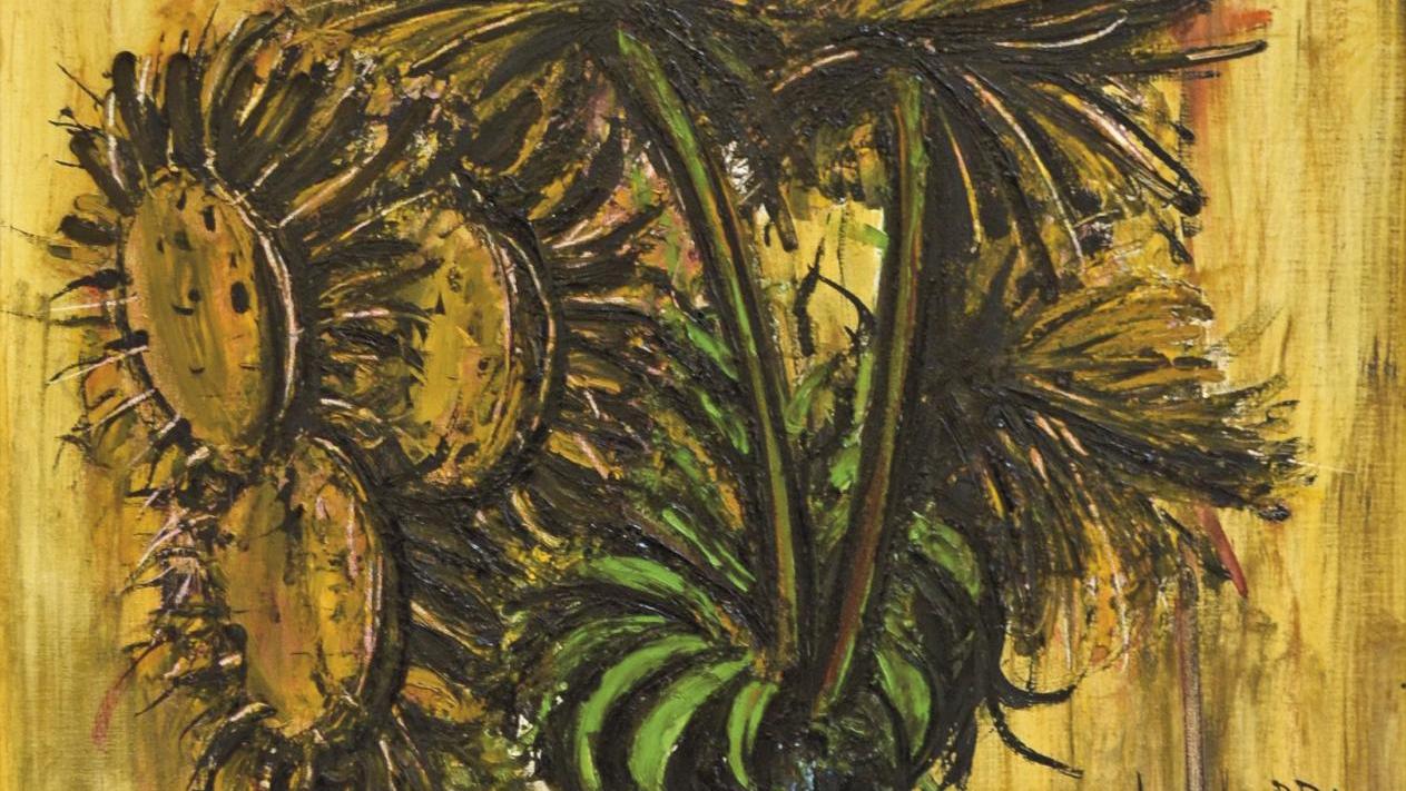 Bernard Buffet (1928-1999), Bouquet de tournesols, 1978, huile sur toile, 92 x 74... De Buffet à Righini, l’art du paysage