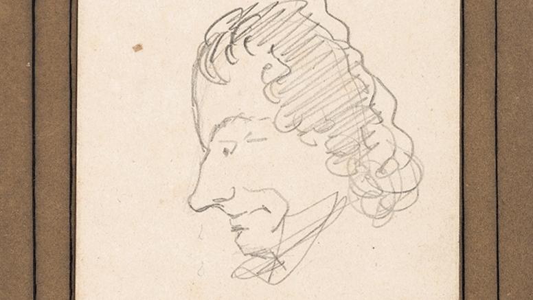Charles Baudelaire (1821-1867), dessin original au crayon, 119 x 81 cm. Fixé sur... À Saintes, Baudelaire par lui-même
