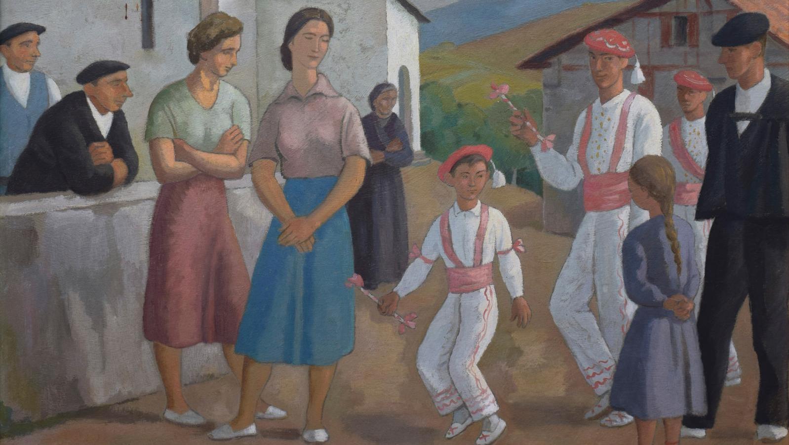 Ramiro Arrue (1892-1971), La Fête du village, huile sur panneau signée, 46 x 55,5... Ramiro Arrue est à la fête