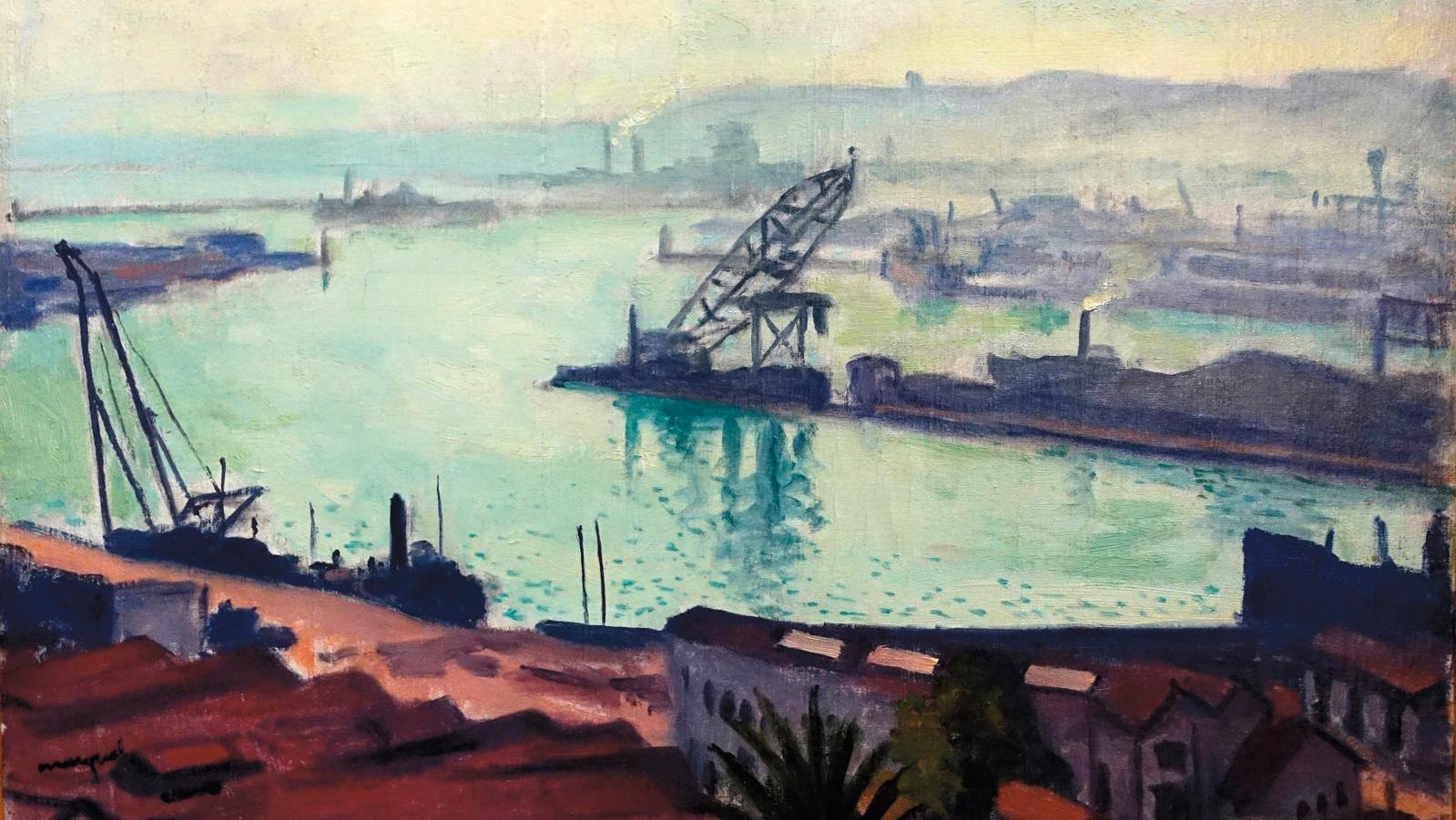Albert Marquet (1875-1947), Grue dans le port d’Alger, vers 1941-1942, huile sur... Albert Marquet, sous le soleil du Sud