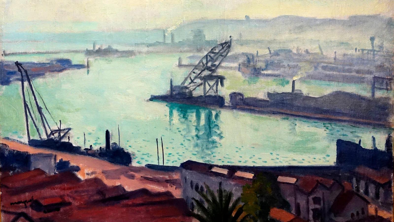 Albert Marquet (1875-1947), Crane in the port of Algiers, around 1941-1942, oil on... Impressions of the Sun Filled Mediterranean 