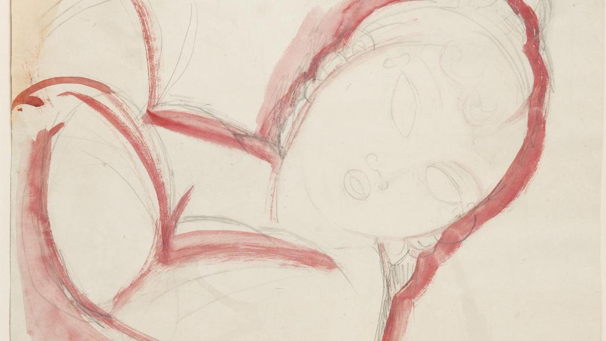 Amedeo Modigliani (1884-1920), Cariatide, vers 1913, dessin au crayon noir et aquarelle,... Eugène Printz, sculpteur de meubles