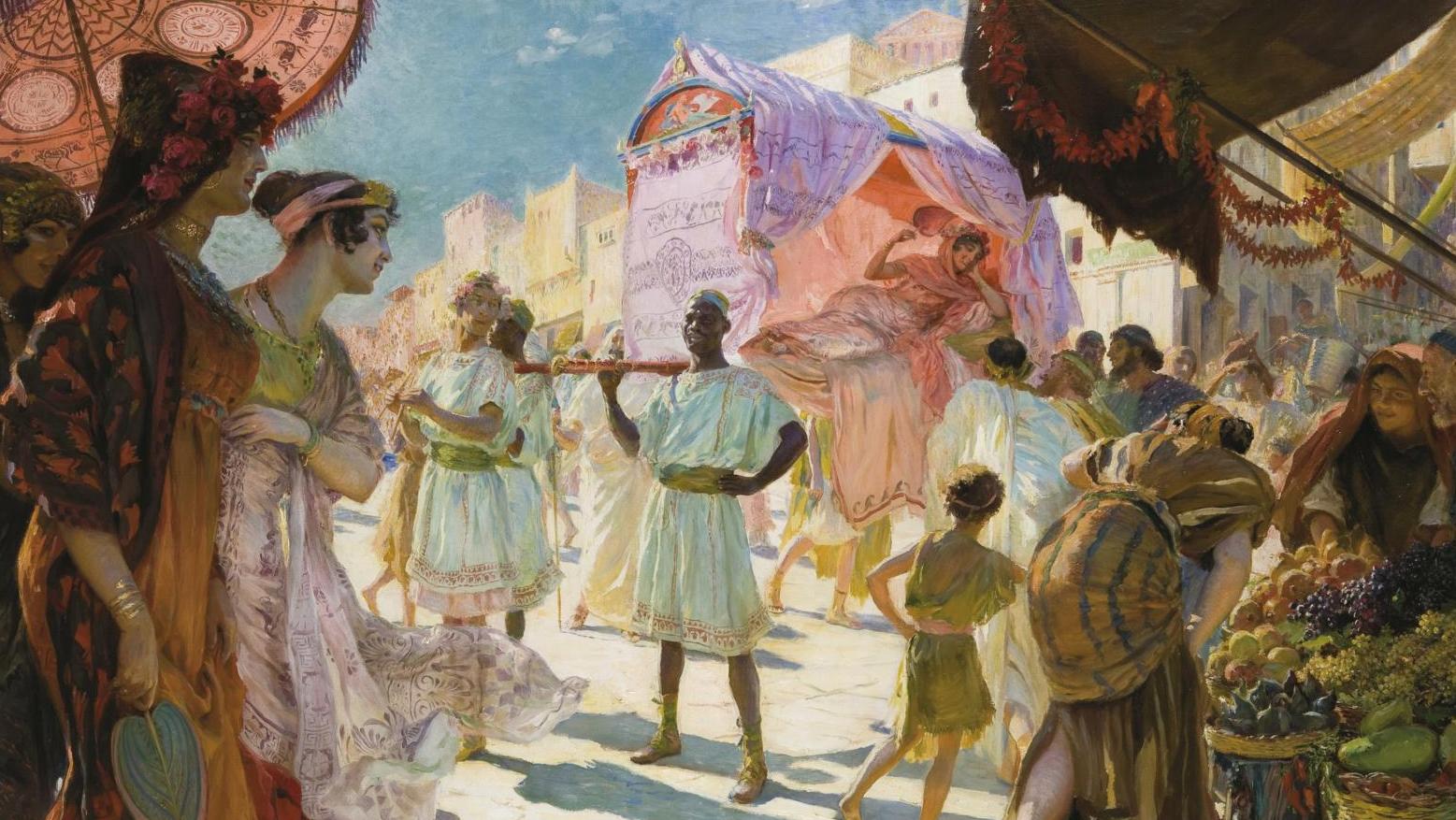 Georges Antoine Rochegrosse (1859-1938), La Promenade de la courtisane, huile sur... L’orientalisme selon Rochegrosse