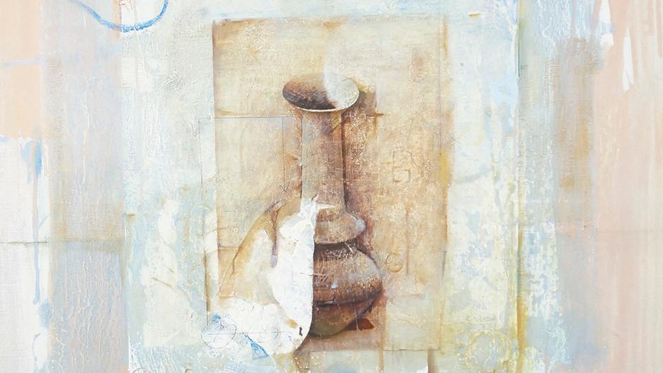 Wang Yan Cheng (né en 1960), Le Vase au drapé, 1998, technique mixte sur toile, signée,... Référence classique selon Wang Yan Cheng