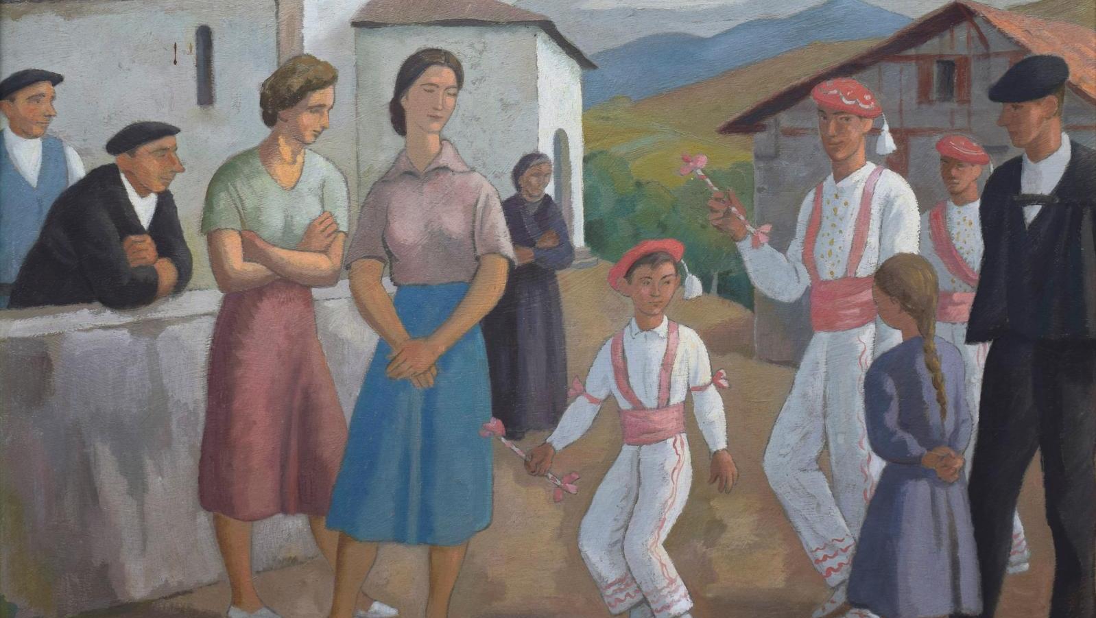Ramiro Arrue (1892-1971), La Fête du village, huile sur panneau signée, 46 x 55,5 cm.... Les plaisirs de l’été basque avec Arrue