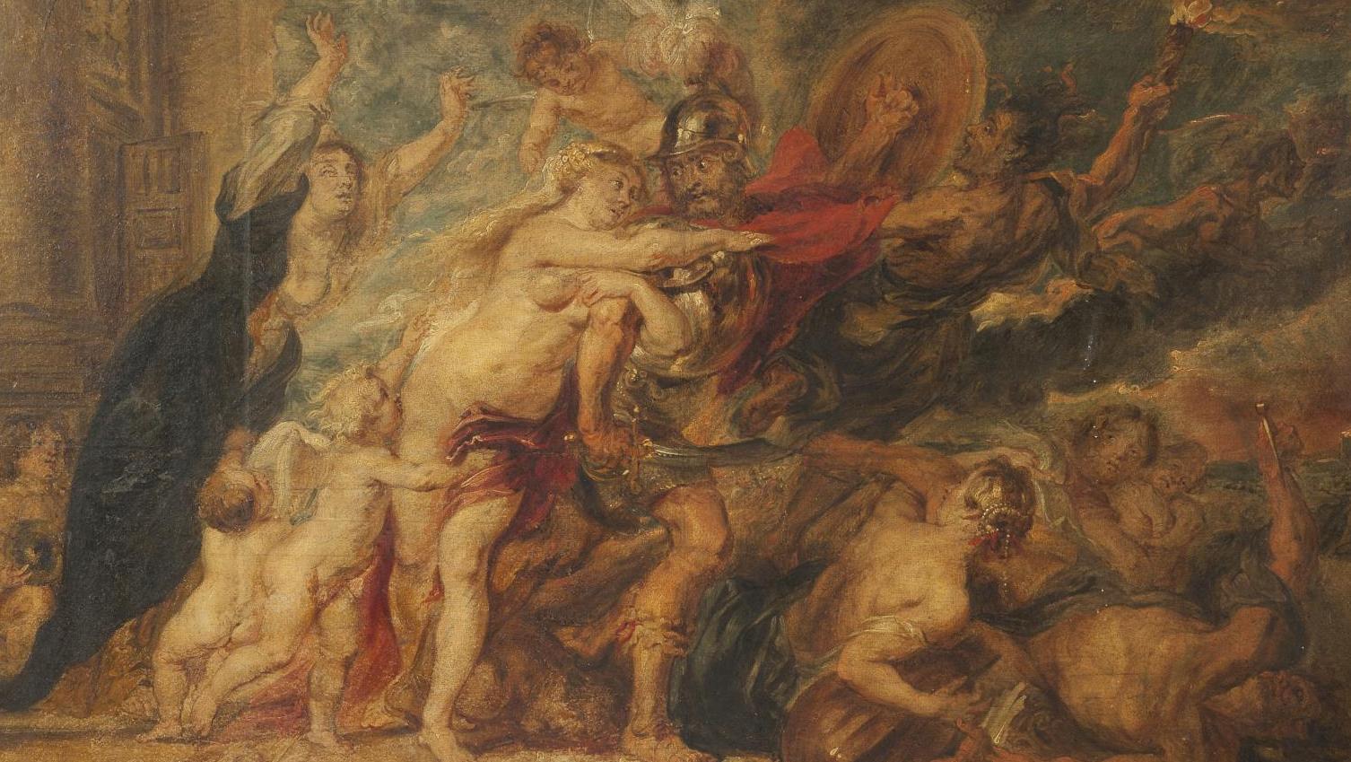 D’après Pierre Paul Rubens (1577-1640), Les Horreurs de la guerre, huile sur papier,... D'après Rubens