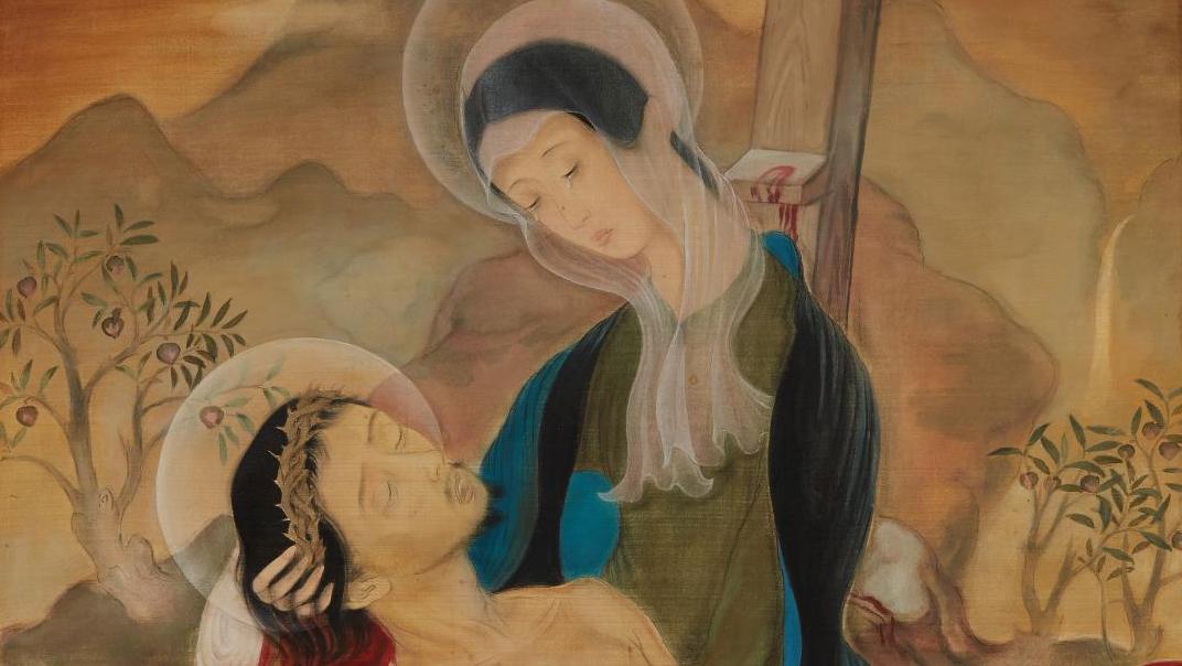 Lé Phô (1907-2001), Pietà, vers 1935, encre et couleurs sur soie, 57 x 43 cm. Adjugé :... Des palmes pour les arts vietnamiens