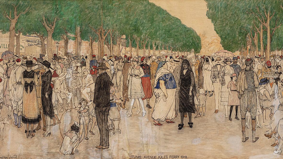Alexandre Roubtzoff (1884-1949), Avenue Jules-Ferry, 1918 (Population cosmopolite... Roubtzoff : Tunis d’hier, Orient de toujours
