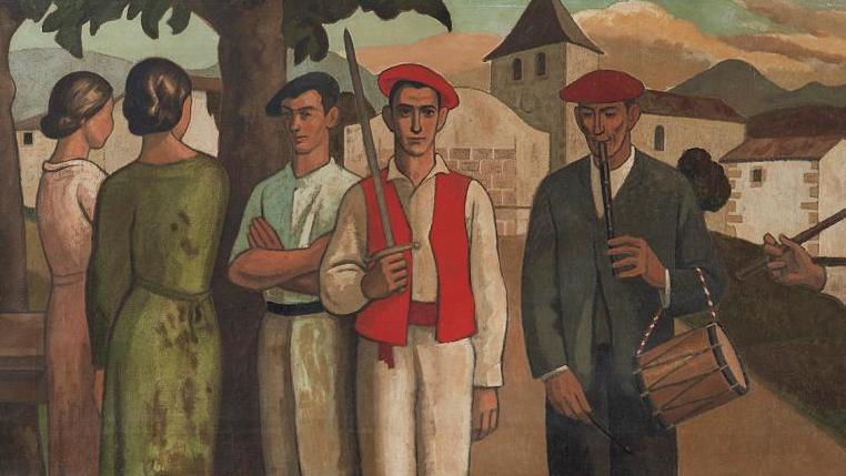 Ramiro Arrue (1892-1971), Fête au Pays basque avec danseur au gilet rouge, huile... Ramiro Arrue, un été aux couleurs du Pays basque