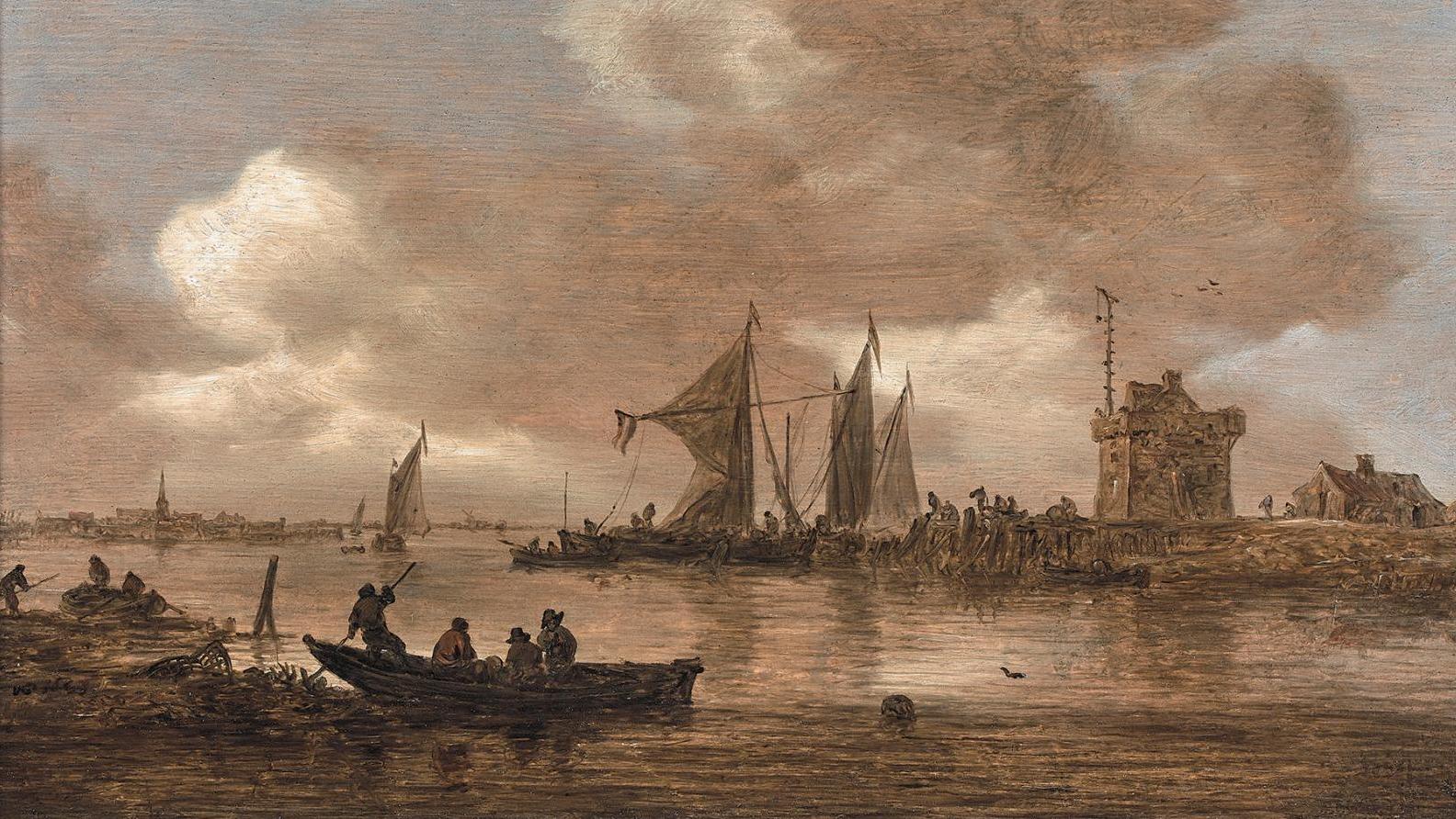 Jan Van Goyen (1596-1656), Estuaire de rivière avec bateaux naviguant et pêcheurs,... De Van Goyen à Jean Marais,  des œuvres phares sur la Croisette