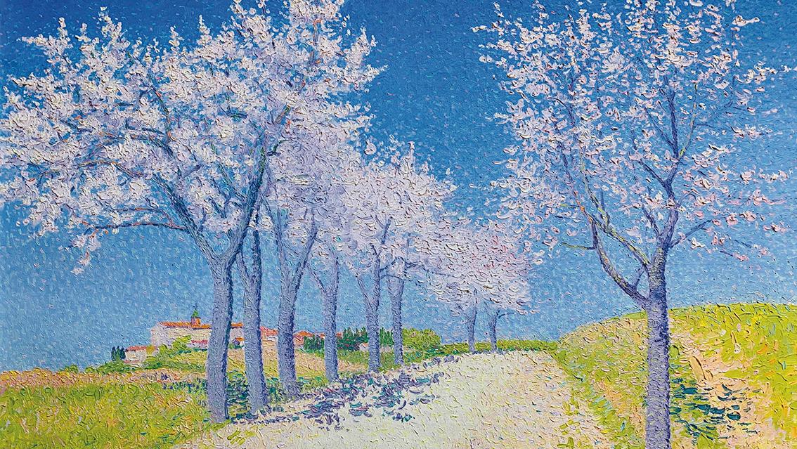 Achille Laugé (1861-1944), Les Amandiers en fleur, route de Cailhau, 1909, huile... Sous les amandiers fleuris de la route de Cailhau