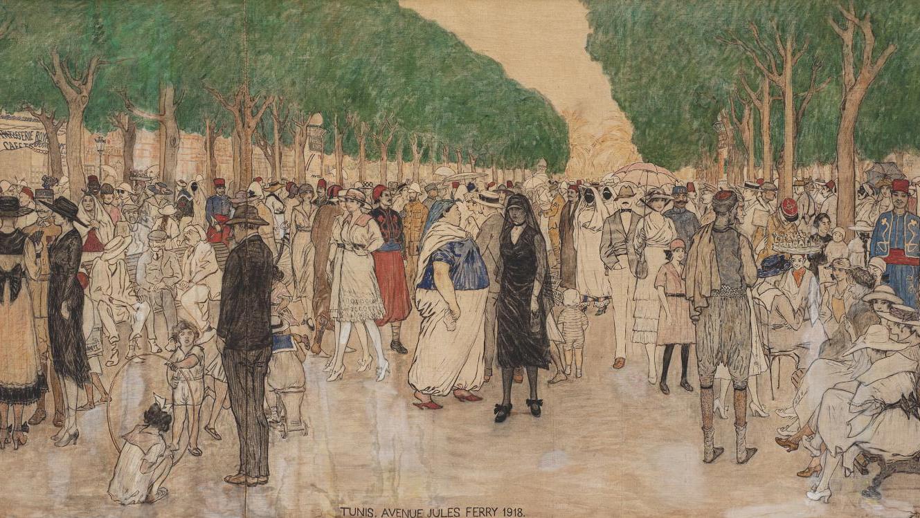 Alexandre Roubtzoff (1884-1949), Avenue Jules Ferry, 1918 (Cosmopolitan population... Tunisia, Orientalism and Beyond