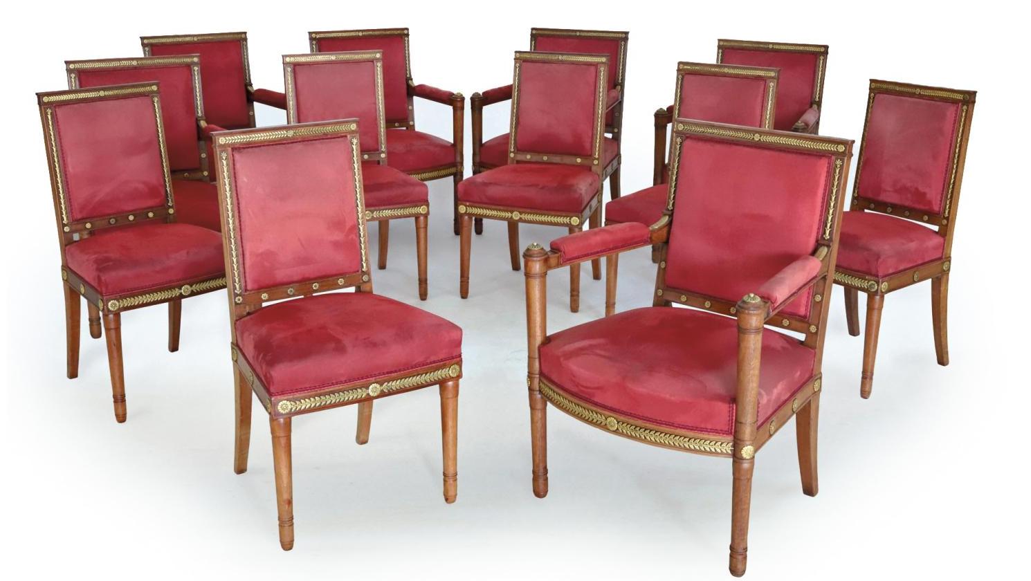 Époque Empire, Jacob Desmalter, mobilier de salon comprenant six fauteuils et six... Au vrai chic impérial