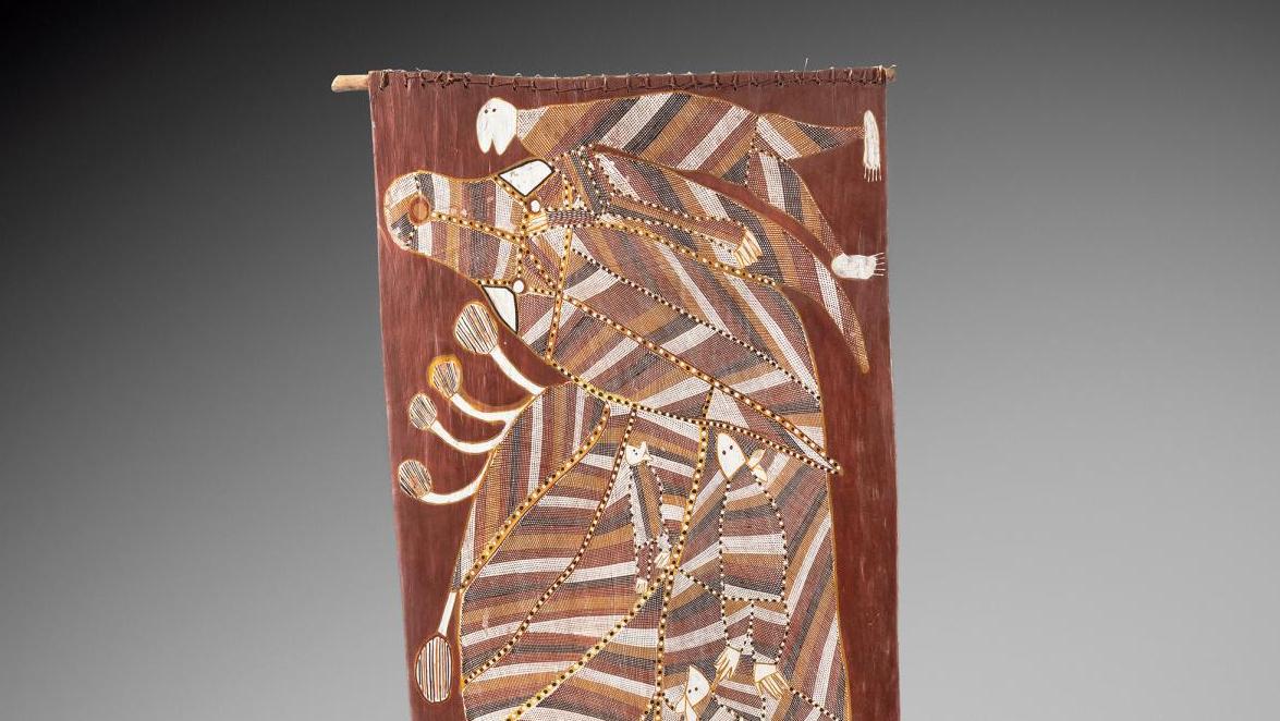 John Mawurndjul (né en 1952), Ingarna / Serpent Arc-en-ciel Mère, 1990, ocres naturelles... Résonances à la fondation Opale