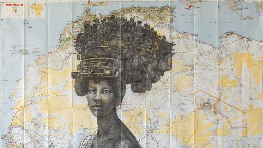 Dany Leriche, L'African Queen, 2019, crayon sur carte. Courtesy DDESSINPARIS et Dany... DDessin maintenu