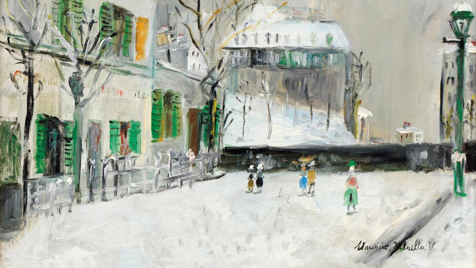 Maurice Utrillo (1883-1955), Le Lapin Agile sous la neige, huile sur toile, 46 x 56 cm.... Le Montmartre d’Utrillo