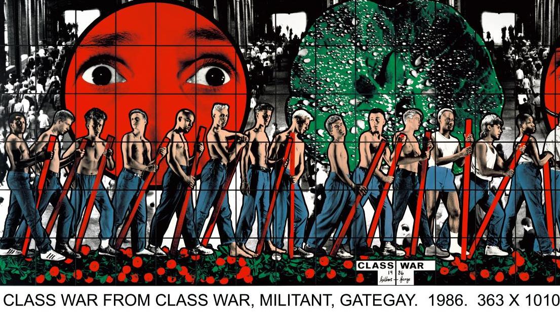 Gilbert & George (nés en 1943 et 1942), Class War, panneau central du triptyque Class... Gilbert & George. Images d’utopie à Biot