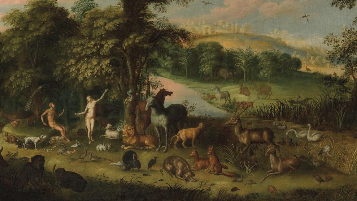 Attribué à Jacob Bouttats (actif vers 1700), Le Paradis terrestre, huile sur toile,... Jacob Bouttats : bienvenue au paradis