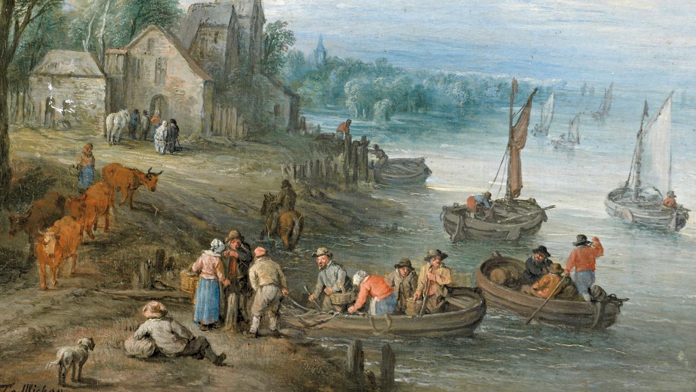 Théobald Michau (1676-1765), Le Retour de la pêche, huile sur panneau de chêne, signée,... À Lille, Michau, Gijsbrechts, Massier et les autres