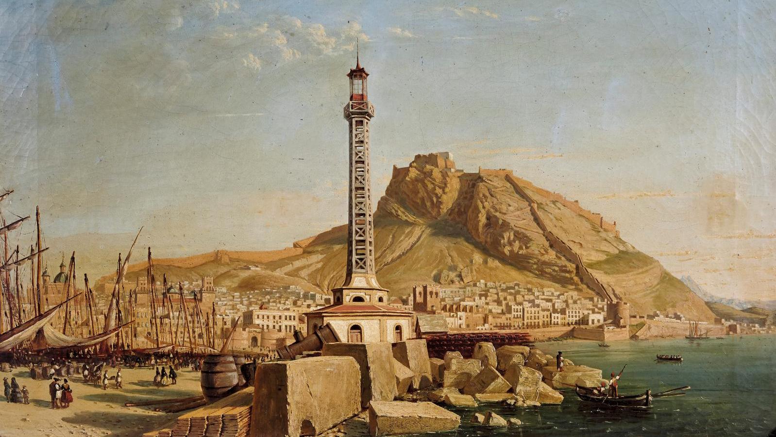 François-Didier Petit de Meurville (1793-1873), Le Phare et les quais d’Alicante,... Petit de Meurville, diplomate et peintre