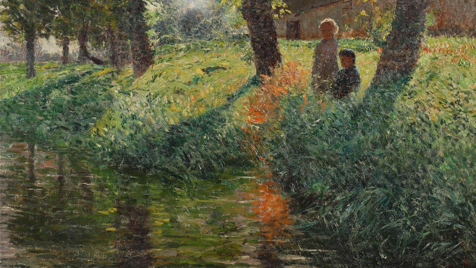 Émile Claus (1849-1924), Deux enfants au bord de l’eau, huile sur toile, 46,5 x 55 cm.... Au bord de l’eau