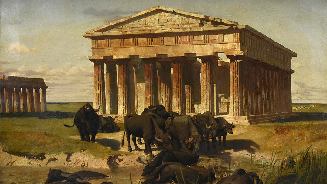 Jean-Léon Gérôme (1824-1904), Paestum, troupeau de buffles, huile sur toile signée... Une toile de Jean-Léon Gérôme sort de l’ombre