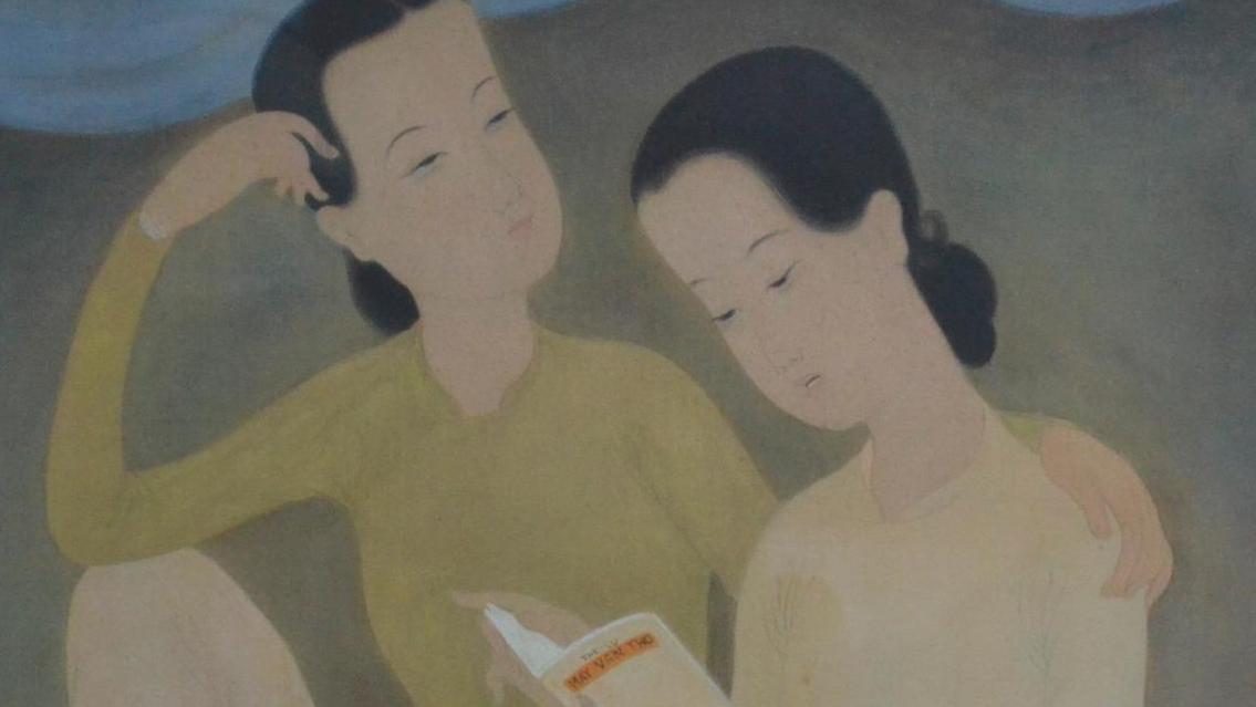 Mai Trung Thu, dit Mai-Thu (1906-1980), La Lecture, 1943, peinture sur soie signée... Mai-Thu ou le Vietnam rêvé