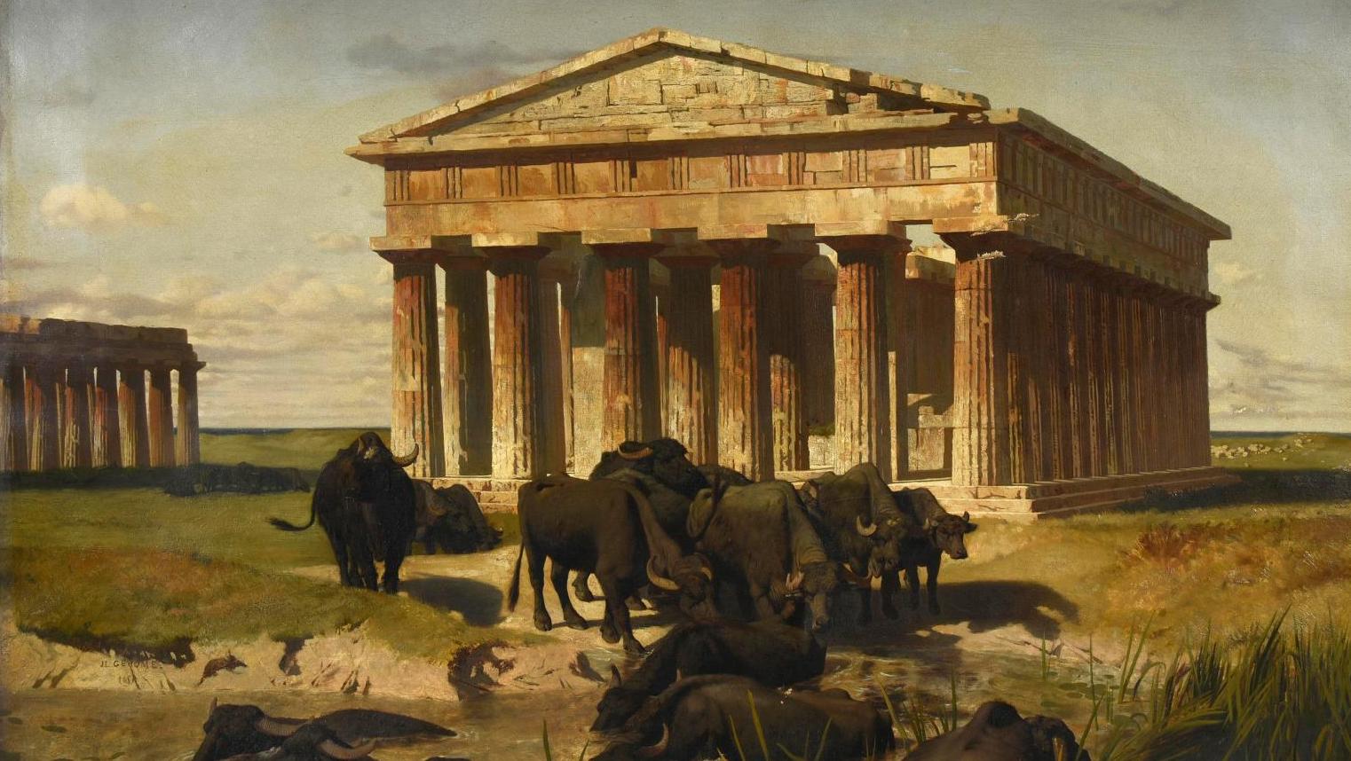 Jean-Léon Gérôme (1824-1904), Paestum, troupeau de buffles (Paestum, Buffalo Herd),... A Painting by Jean-Léon Gérôme from the Moreau-Nélaton Collection