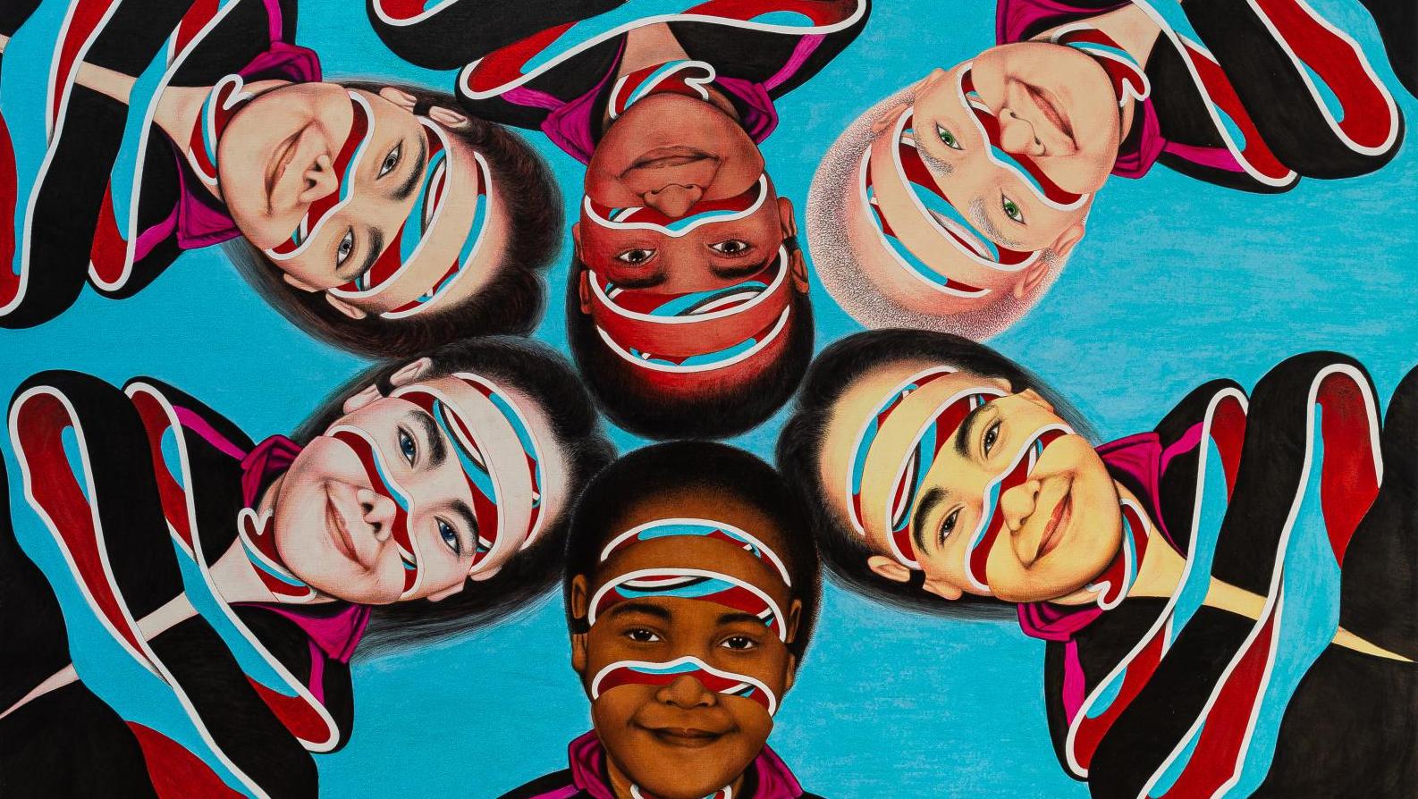 Chéri Samba, On est tous pareils, 2020, acrylique et paillettes sur toile, 205 x 185 cm.... Kings of Kin. Chéri Samba, Bodys Isek Kingelez, Moké à Galerie Magnin-A