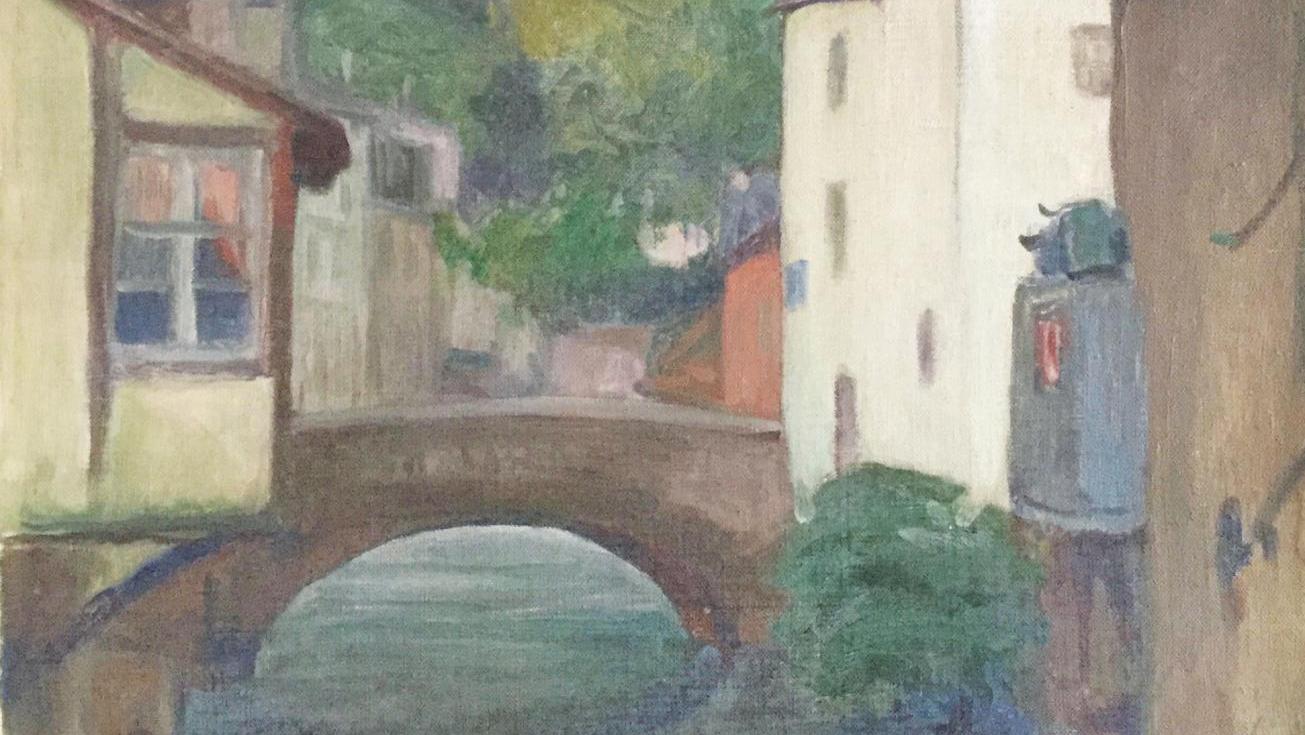 Wladislas Slewinski (1854-1918), Pont à Quimperlé, vers 1889, huile sur toile, signée... La fantaisie avec Line Vautrin, l’authenticité avec Slewinski