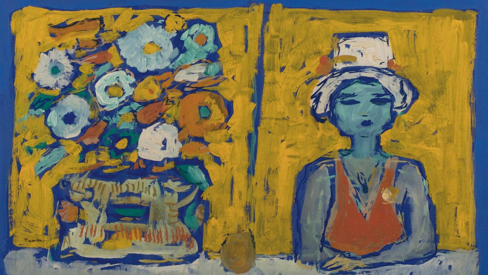 Fikret Moualla (1903-1967), Femme et vase de fleurs, gouache sur papier marouflé... Le marathon artistique de la collection Weil-Thenon