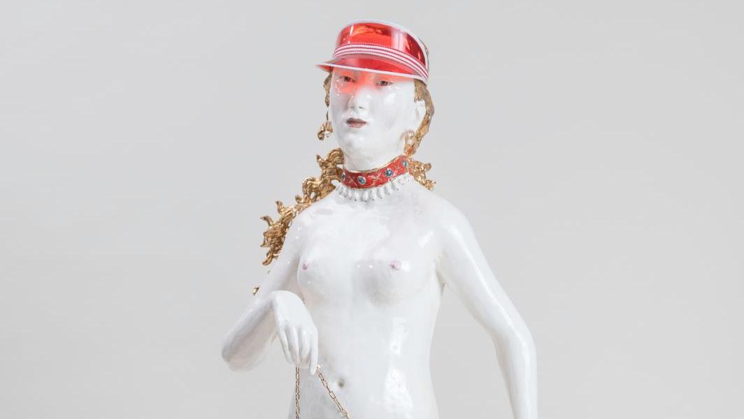 Claire Partington, Venus and Cupid, 2020, earthenware, enamel, lustre, mixed media,... 