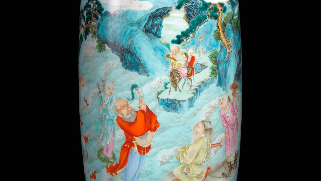 China, Qianlong period (1736-1795), lantern vase, called deng long zun, polychrome... Qianlong on the Road to Immortality!