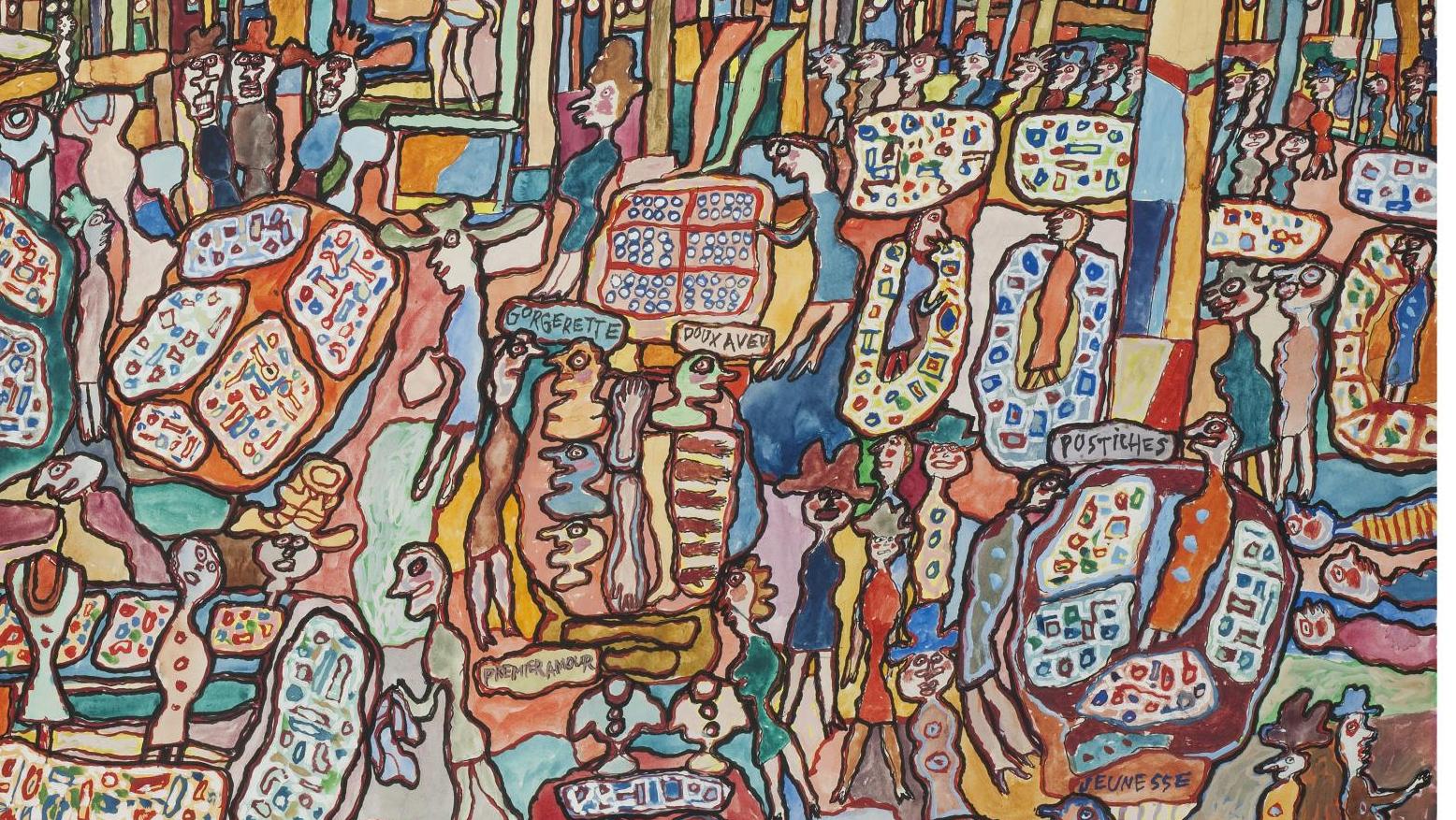 Jean Dubuffet (1901-1985), Galeries Lafayettes, 8 mai 1961, gouache sur papier, 49 x 66 cm,... Musée d’ethnographie de Genève : Jean Dubuffet, un barbare en Europe