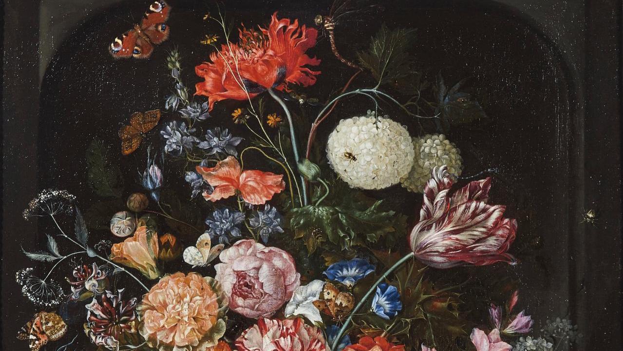 Attribuée à Nicolaes Van Suchtelen (1656?-1715?), Nature morte aux fleurs et papillons,... Une vie foisonnante