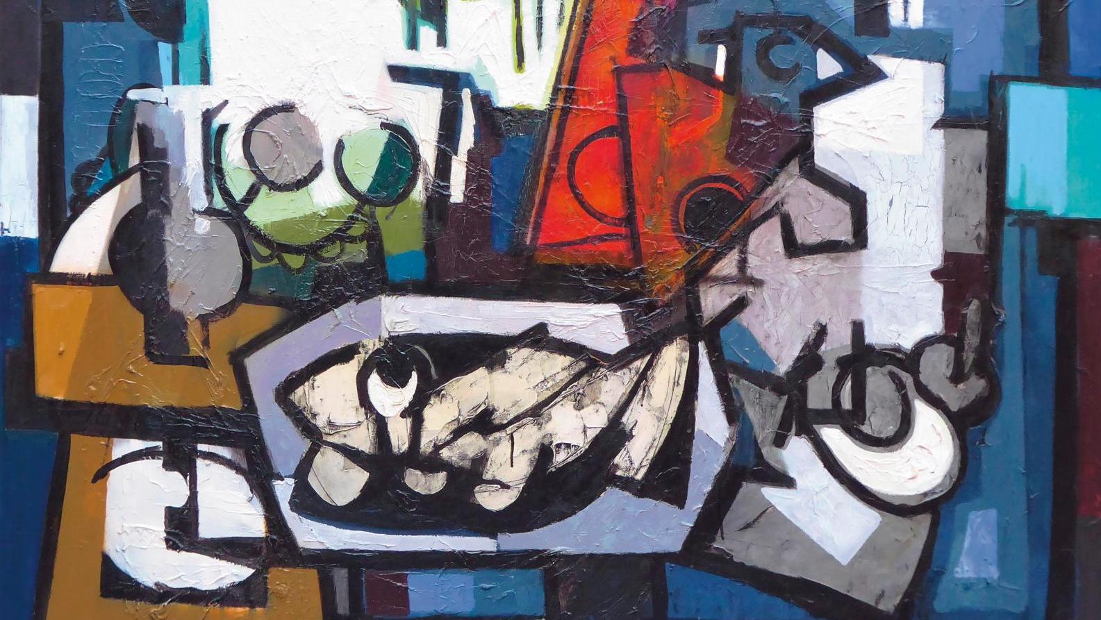 Claude Venard (1913-1999), Nature morte au poisson, huile sur toile signée en bas... La nature morte avec Venard,  l’art forain avec Limonaire