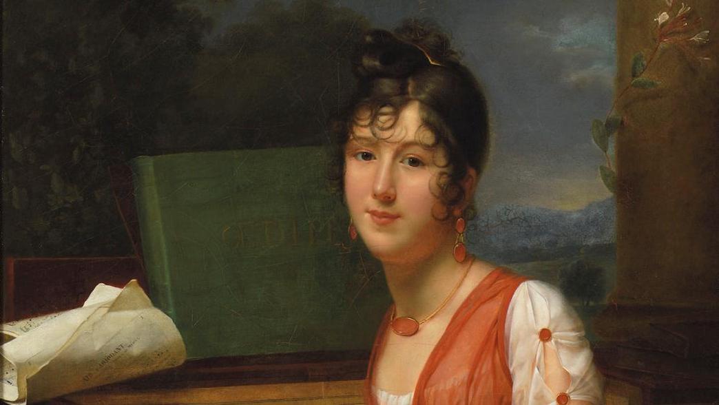 Adèle Romany (1769-1846), Portrait d’une jeune personne près d’un piano tenant un... Adèle Romany, du charme et de l’esprit