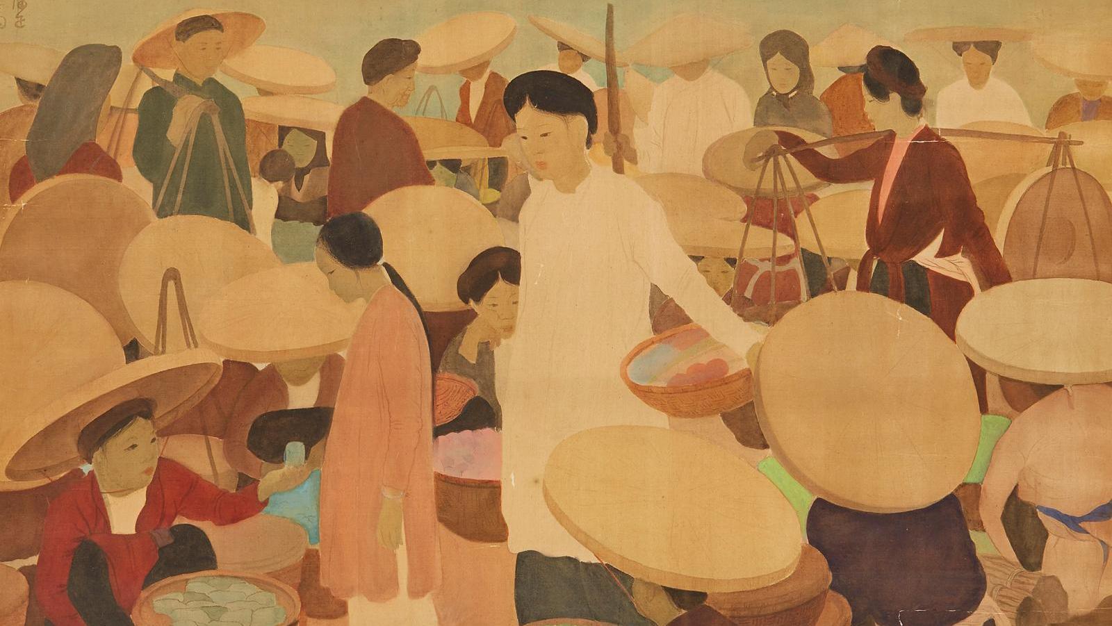 Nguyen Phan Chanh (1892-1984), Scène de marché, 1937, aquarelle et encre sur soie,... Le Vietnam éternel par Nguyen Phan Chanh
