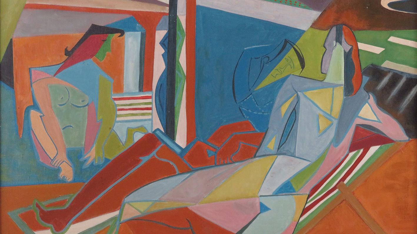 André Lhote (1885-1962), Femmes nues dans un intérieur, 1957, huile sur toile signée... Farniente avec André Lhote