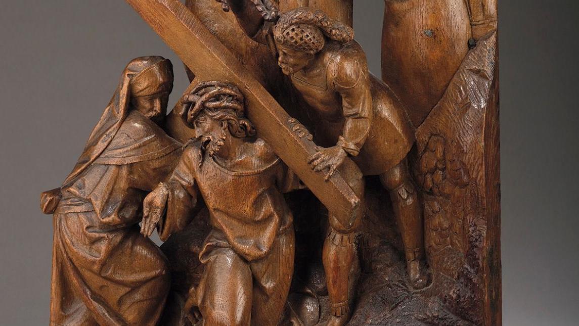 Bruxelles, atelier des Borman, début du XVIe siècle, Portement de Croix en chêne... Atelier des Borman