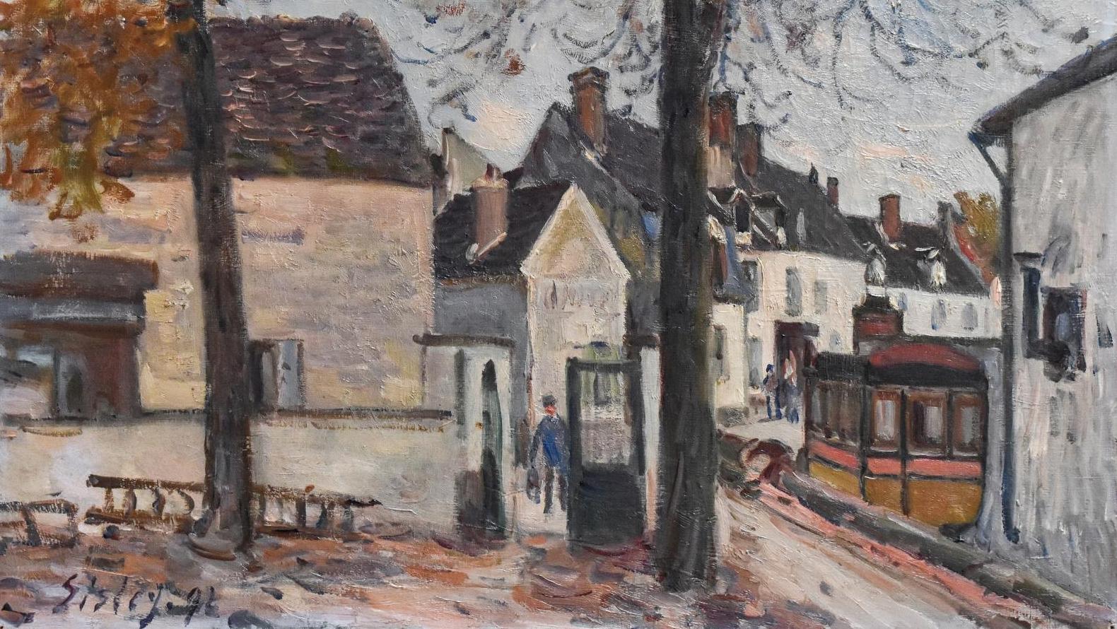 Alfred Sisley (1839-1899), Rue des Fossés, faubourg du Pont à Moret-sur-Loing, huile... Sisley sur le motif à Moret-sur-Loing